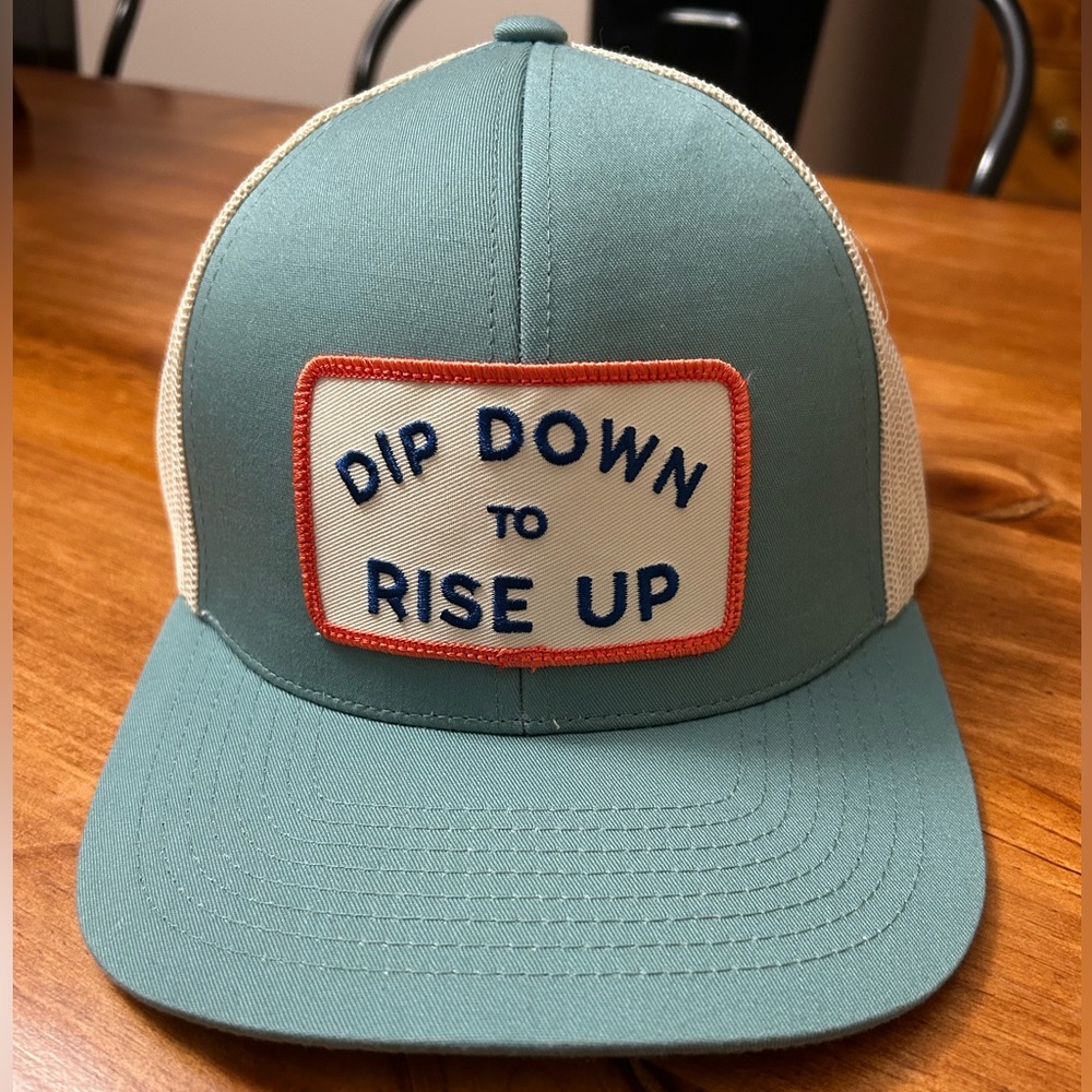 Dip Down to Rise Up Pacifica Blue and White Trucker Hat with Snap Close